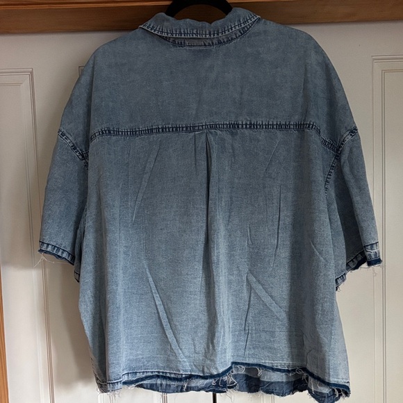 Oversized Light Blue Denim Button-Up Top - Picture 6 of 7